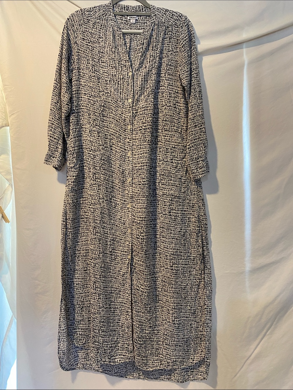 DKNY Black and White Printed Long Shirt Dress